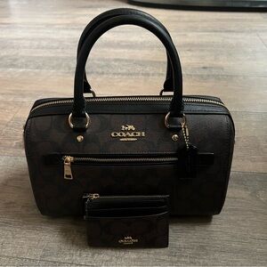 COACH Rowan Satchel Bag in Signature Canvas & Mini Skinny ID Card Case